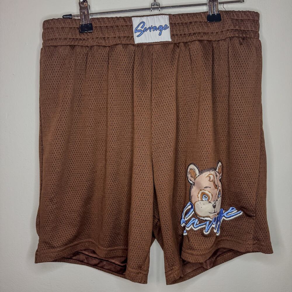 Cult Favorite Savage Bear Mesh Basketball Shorts Brown Streetwear Size Large